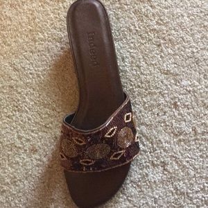 NIB Indeed Bronze beaded mules